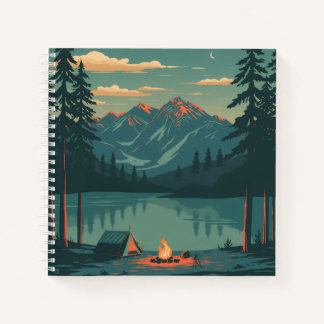 Cuaderno Mountain Campfire Lake Notebook with Evening Fores