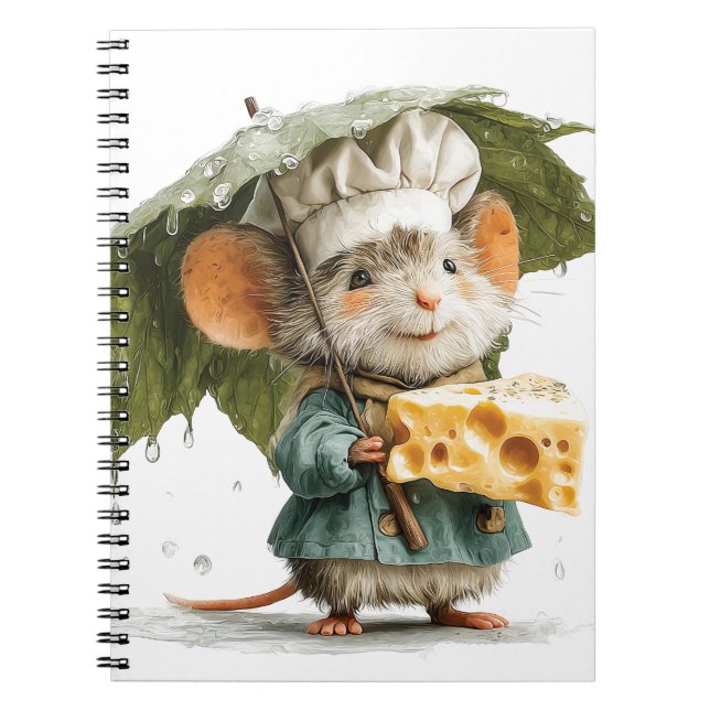 Cuaderno Mouse Chef in Rain with Leaf Umbrella and Cheese (Frente)