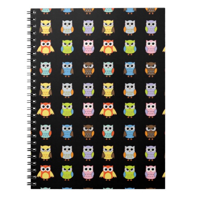 Cuaderno Muchos Búhos Coloridos Patrón Adorable (Frente)