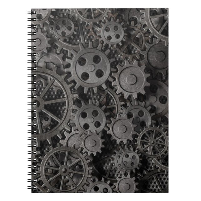 Cuaderno Muchos viejos engranajes o piezas metalizado (Frente)