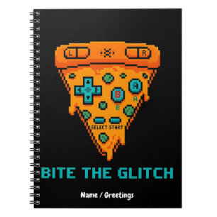 Cuaderno Muerde el Glitch Retro Pizza de 8 Bits Pixel Gamer