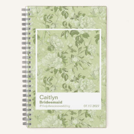 Cuaderno Muestra de patrón floral verde de dama de honor