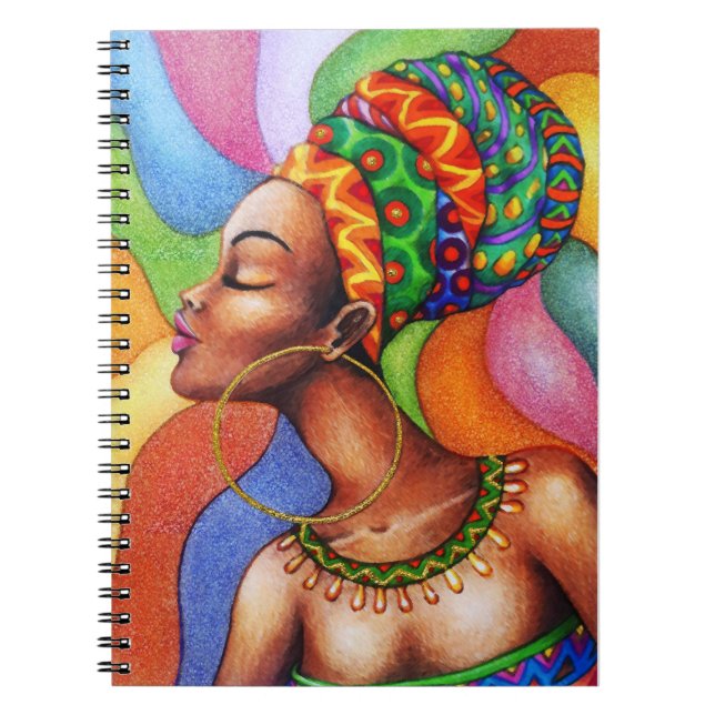 Cuaderno Mujer africana con tejidos tradicionales de cera (Frente)