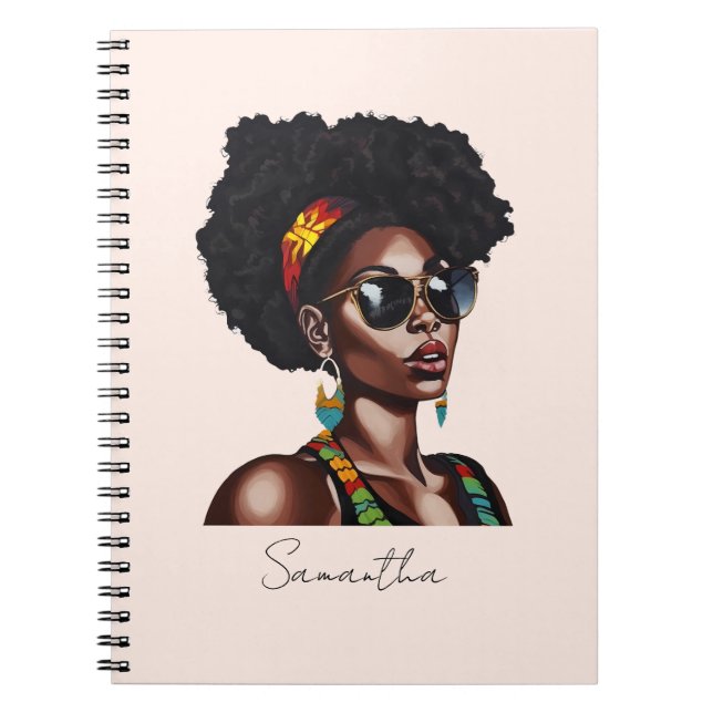 Cuaderno Mujer afroamericana con gafas de sol de Moda (Frente)