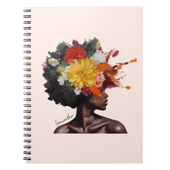 Cuaderno Mujer afroamericana con pelo afro floral (2) (Frente)
