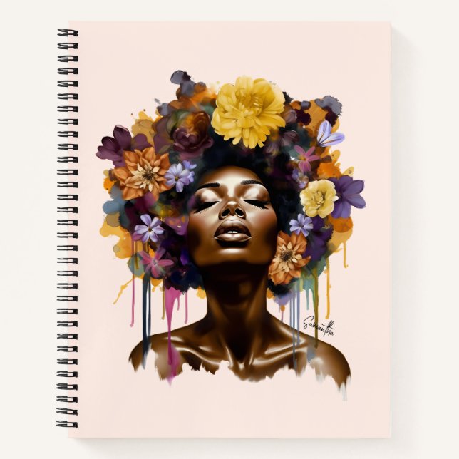 Cuaderno Mujer afroamericana con pelo afro floral (3) (Anverso)
