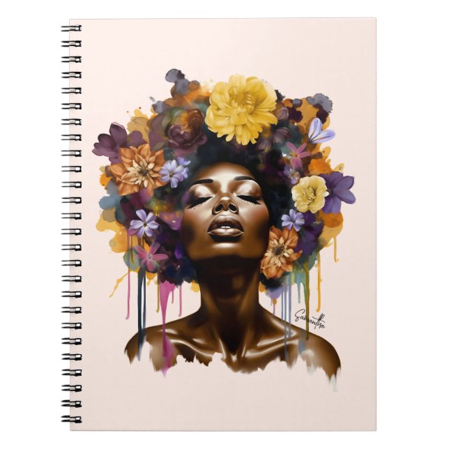 Cuaderno Mujer afroamericana con pelo afro floral (3) (Frente)