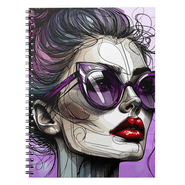 Cuaderno Mujer atractiva con gafas de sol y lápiz labial ro (Frente)