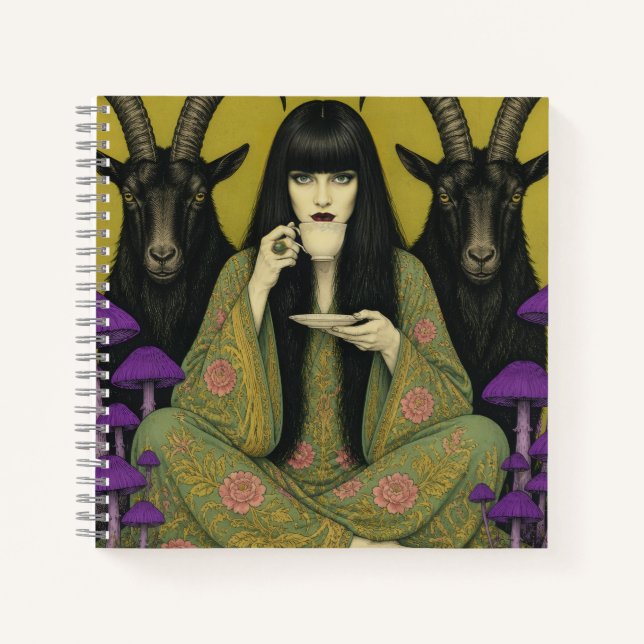 Cuaderno Mujer Bebe Té Con Dos Cabras Negras (Anverso)