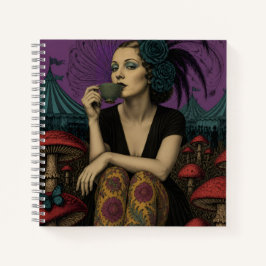 Cuaderno Mujer bebe té en el circo