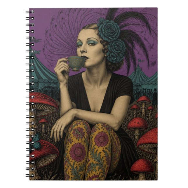 Cuaderno Mujer bebe té en el circo (Frente)