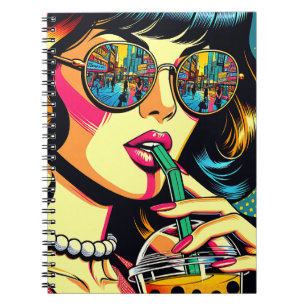Cuaderno Mujer bonita bebiendo boba de arte pop cómic