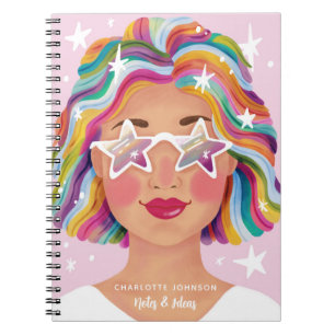 Cuaderno Mujer Bonita Ilustrada Arcoíris Personalizado