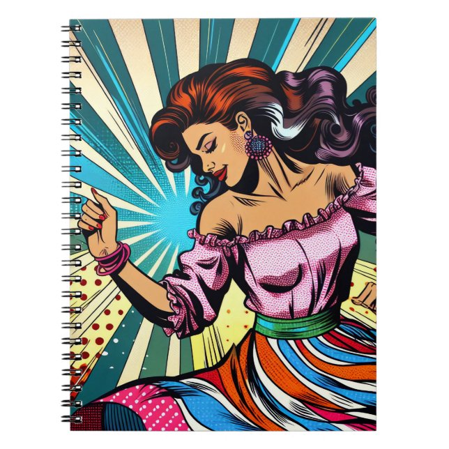 Cuaderno Mujer bonito bailando salsa arte pop (Frente)