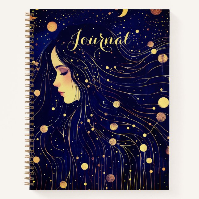 Cuaderno Mujer Celestial Diosa del Cielo Luna Estrellas Dia (Anverso)