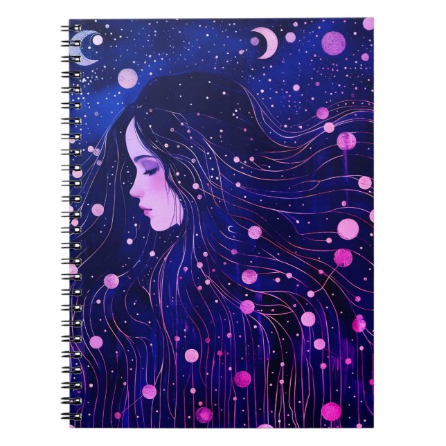 Cuaderno Mujer Celestial Diosa Luna Estrellas Cielo (Frente)