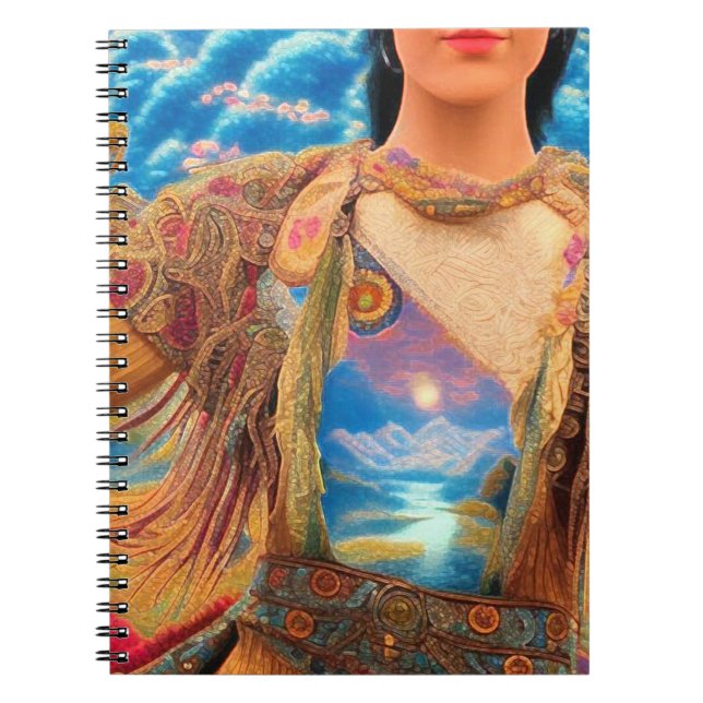 Cuaderno Mujer chamán, cielos, arte hermoso. (Frente)