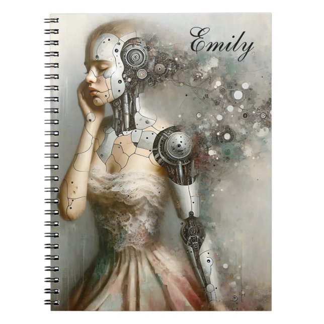 Cuaderno Mujer Ciborgue Femenina Arte de IA (Frente)