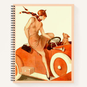 Cuaderno Mujer, coche y perro de los años 20