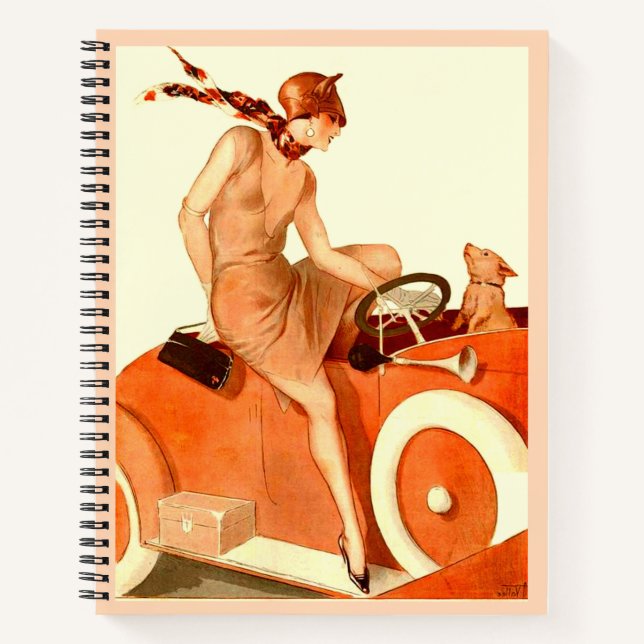 Cuaderno Mujer, coche y perro de los años 20 (Anverso)