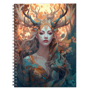 Cuaderno Mujer Con Antlers Fantasía Arte