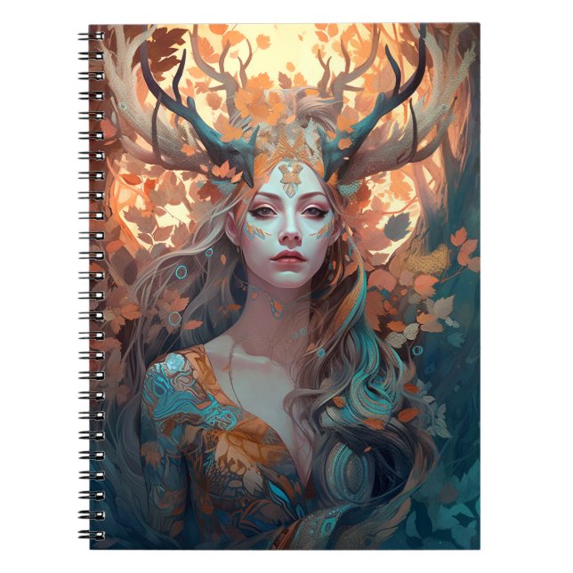 Cuaderno Mujer Con Antlers Fantasía Arte (Frente)