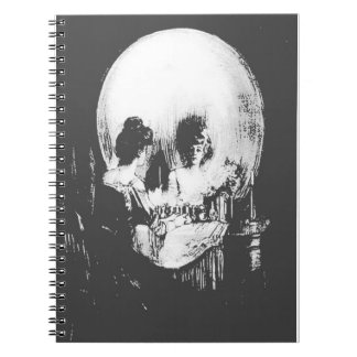 Cuaderno Mujer con reflejo cráneo de Halloween en espejo