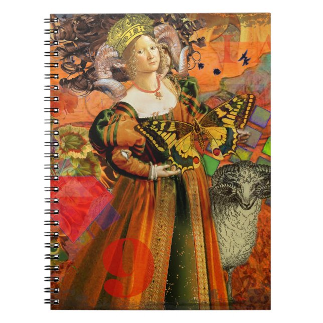 Cuaderno Mujer de Aries Naranja: Collage de Arte Antiguo de (Frente)