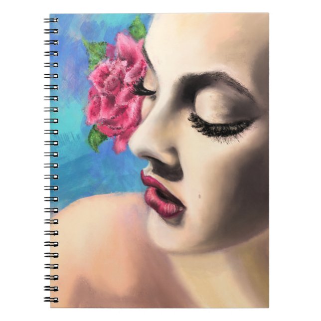 Cuaderno Mujer de belleza con bloc de notas de rosa rojo (Frente)