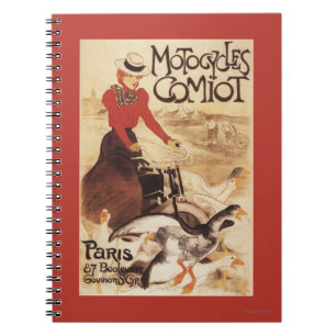 Cuaderno Mujer de Comiot Motocycles y poster del promo de