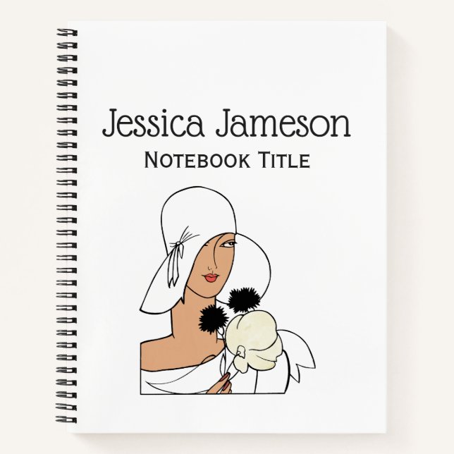 Cuaderno Mujer de estilo Art Déco con flores de época con G (Anverso)
