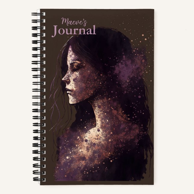 Cuaderno Mujer de las estrellas morado y marrón pequeña cub (Anverso)