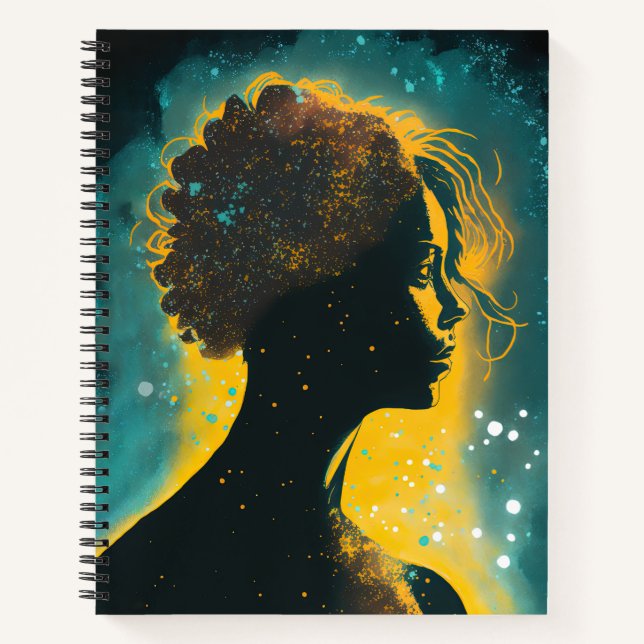Cuaderno Mujer de las Estrellas Oro y Verde azulada Gran So (Anverso)