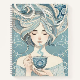 Cuaderno Mujer de mosaico otomano con té - Flujo azul suave