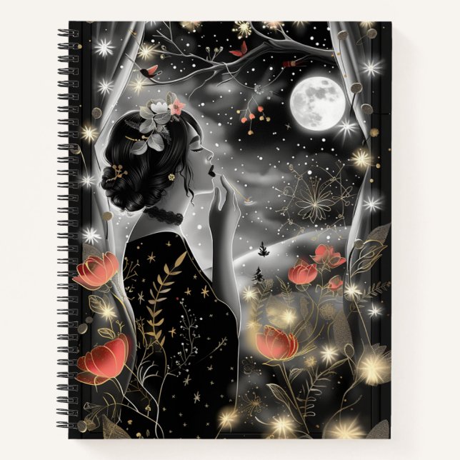 Cuaderno Mujer de noche estelar con vestido negro (Anverso)