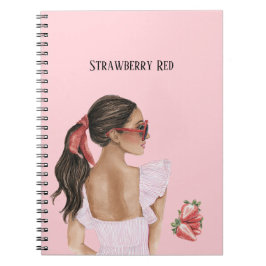 Cuaderno Mujer de pelo castaño fresa roja