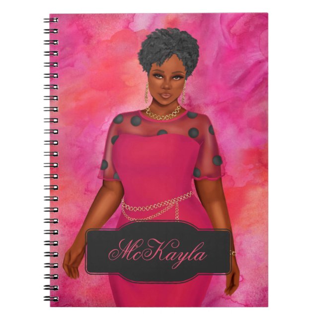 Cuaderno Mujer de tamaño más afroamericano personalizada (Frente)