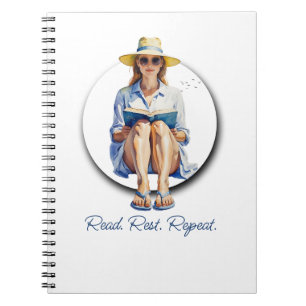 Cuaderno Mujer de verano acuarela con Gorra y libro de sol