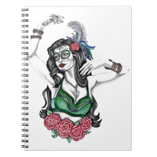Cuaderno Mujer del cráneo del azúcar con los rosas