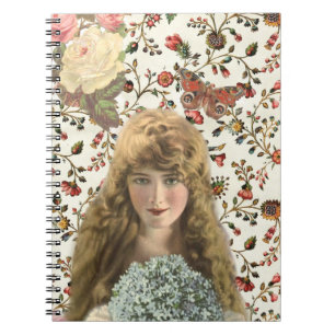 Cuaderno Mujer del vintage con el estampado de flores del