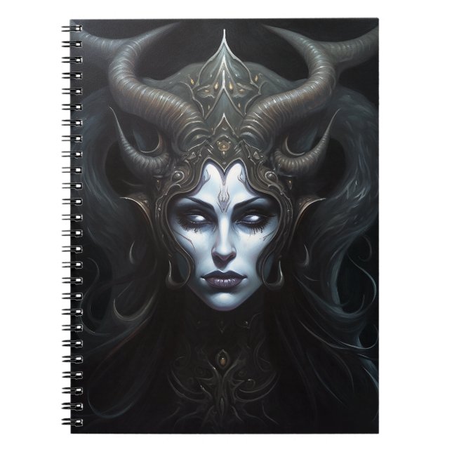 Cuaderno Mujer Demonio Reina arte de fantasía oscuro (Frente)