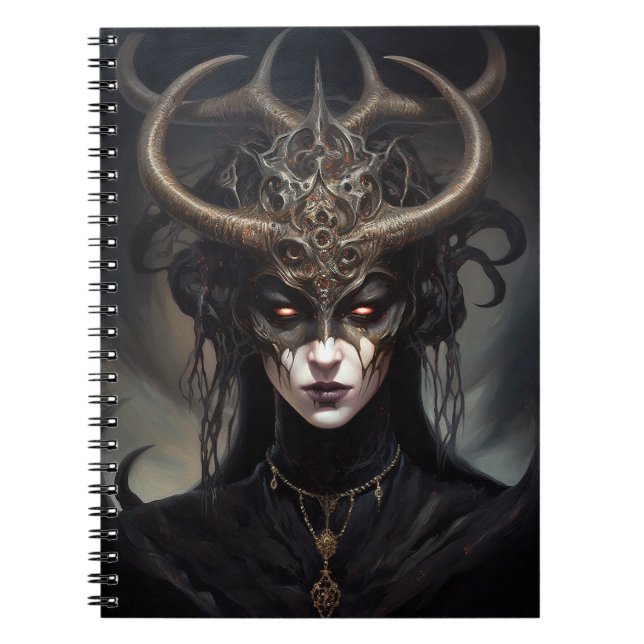 Cuaderno Mujer Demonio Reina arte de fantasía oscuro (Frente)