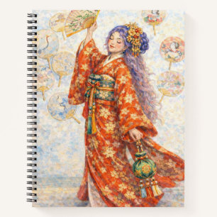 Cuaderno Mujer elegante con kimono y abanico