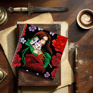 Cuaderno Mujer Elegante Máscara Veneciana Rojo Verde