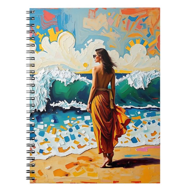 Cuaderno Mujer en Arte Abstracto de Playa Costera (Frente)