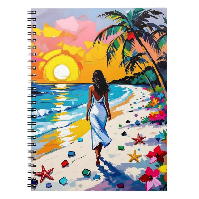 Cuaderno Mujer en Escena Tropical de Playa (Frente)