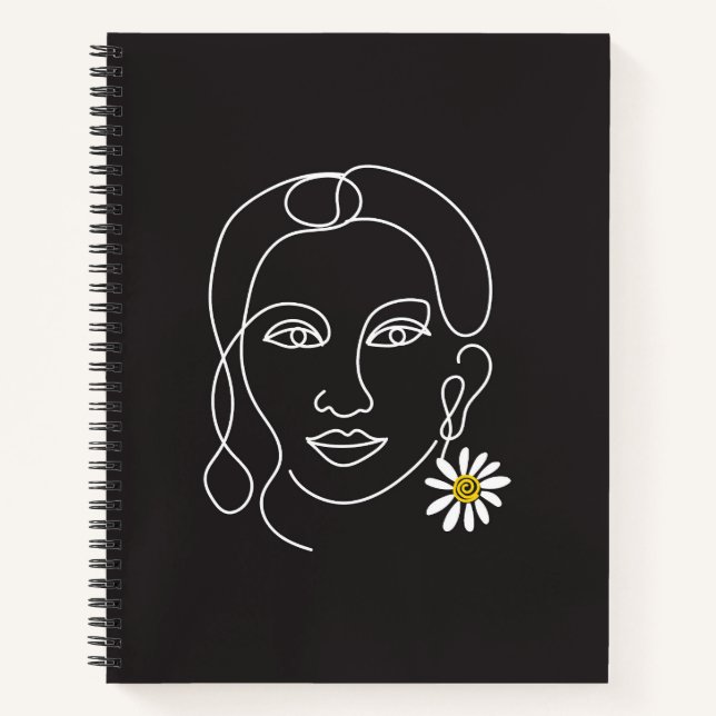 Cuaderno Mujer enigmática - diseño de arte de línea (Anverso)