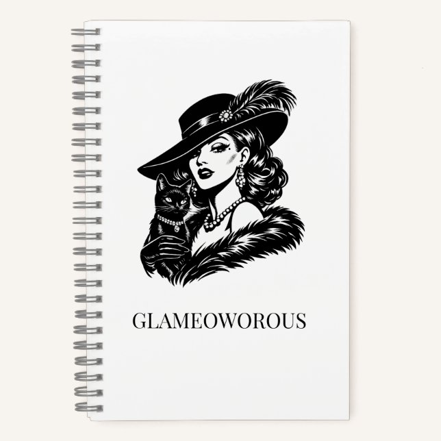 Cuaderno Mujer Glam con Ilustración de Moda de Gato (Anverso)