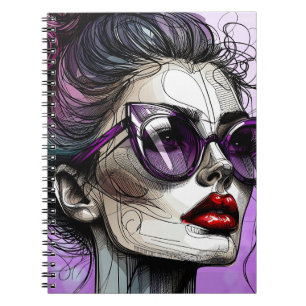 Cuaderno Mujer guapa con gafas de sol y labios rojos