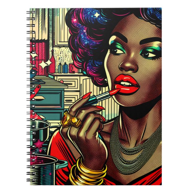Cuaderno Mujer Hermosa Aplicándose Brillo de Labios en la C (Frente)